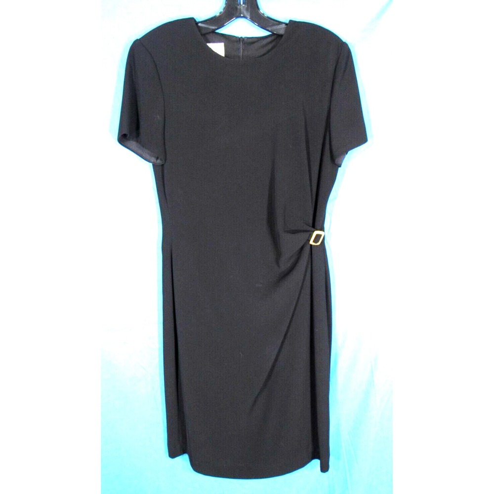 DAVID WARREN Shift Dress BLACK w/GATHERED DRAPED SIDE Knee Length MID WEIGHT 10